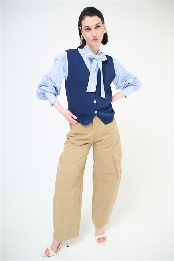 GILET CON BOTTONI A COSTINE BLU