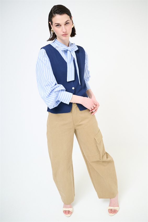 GILET CON BOTTONI A COSTINE BLU