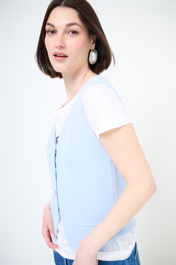 GILET CON BOTTONI A COSTINE CELESTE