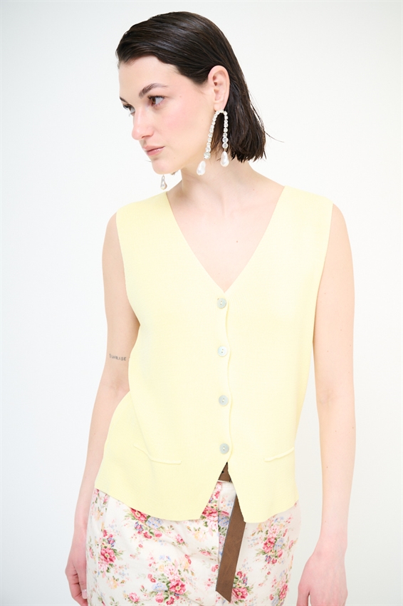 GILET CON BOTTONI A COSTINE GIALLO