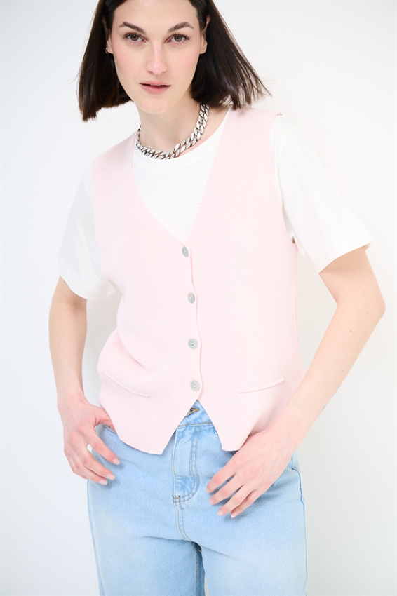 GILET CON BOTTONI A COSTINE ROSA