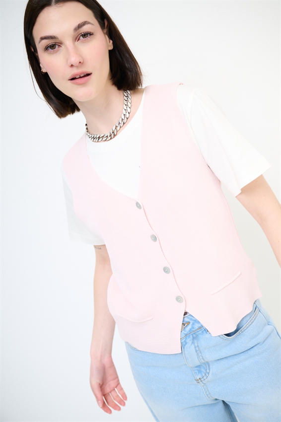 GILET CON BOTTONI A COSTINE ROSA
