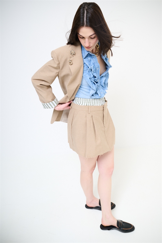 MINIGONNA CON FODERA RIGATA CAMMELLO