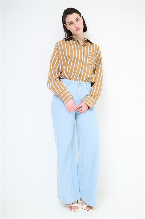 JEANS LARGO CON CUCITURE SUL DAVANTI BLU CHIARO