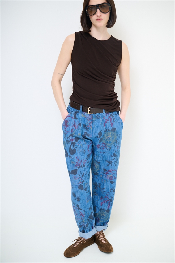 JEANS CHINO CON STAMPA FIORI BLU MEDIO
