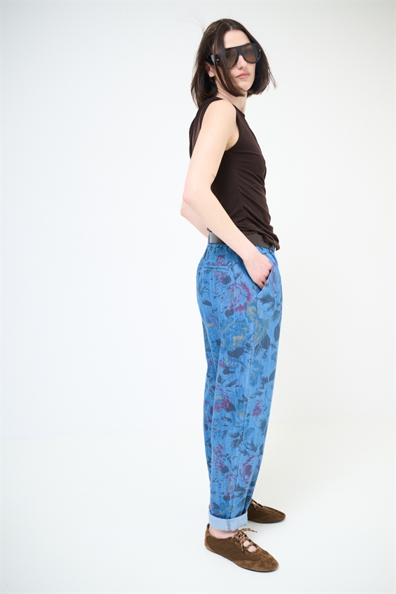 JEANS CHINO CON STAMPA FIORI BLU MEDIO