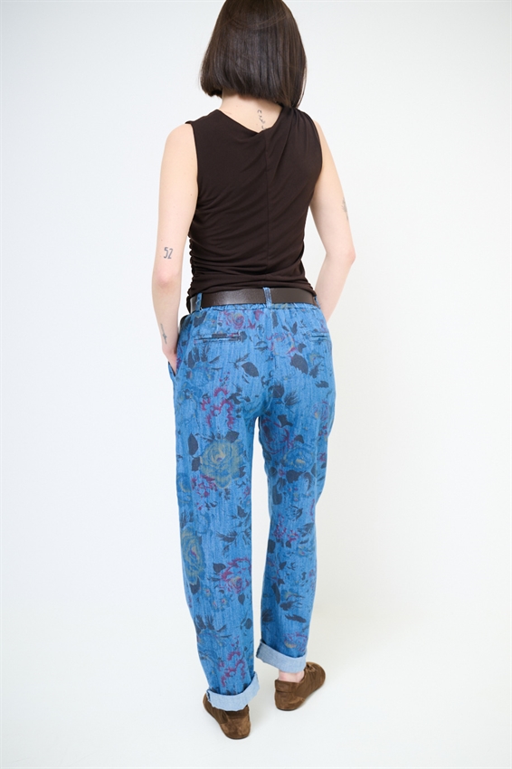 JEANS CHINO CON STAMPA FIORI BLU MEDIO