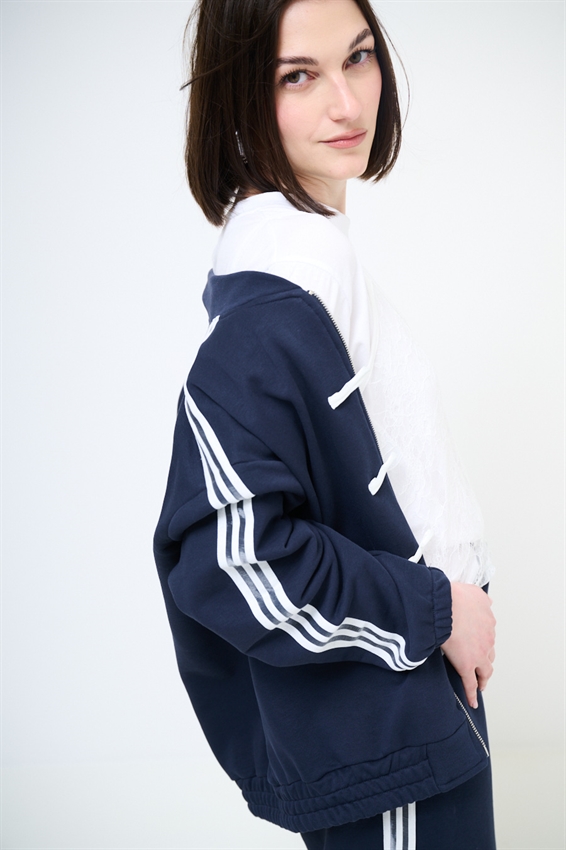 FELPA ZIP CON BANDE BIANCHE E ALAMARI BLU