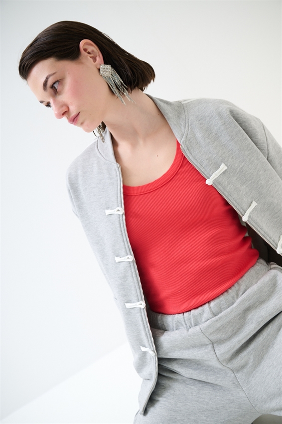 FELPA ZIP CON BANDE BIANCHE E ALAMARI GRIGIO