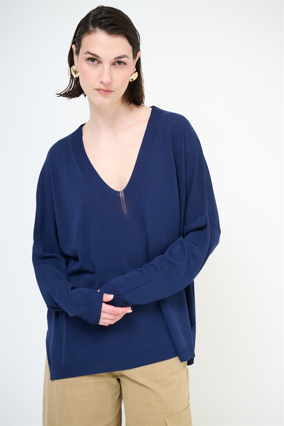MAGLIA OVER SCOLLO V PROFONDO BLU