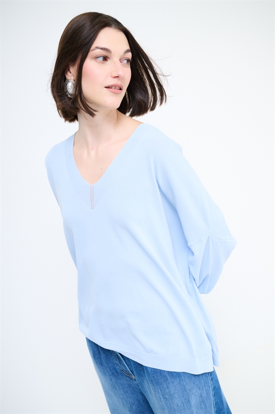 MAGLIA OVER SCOLLO V PROFONDO CELESTE