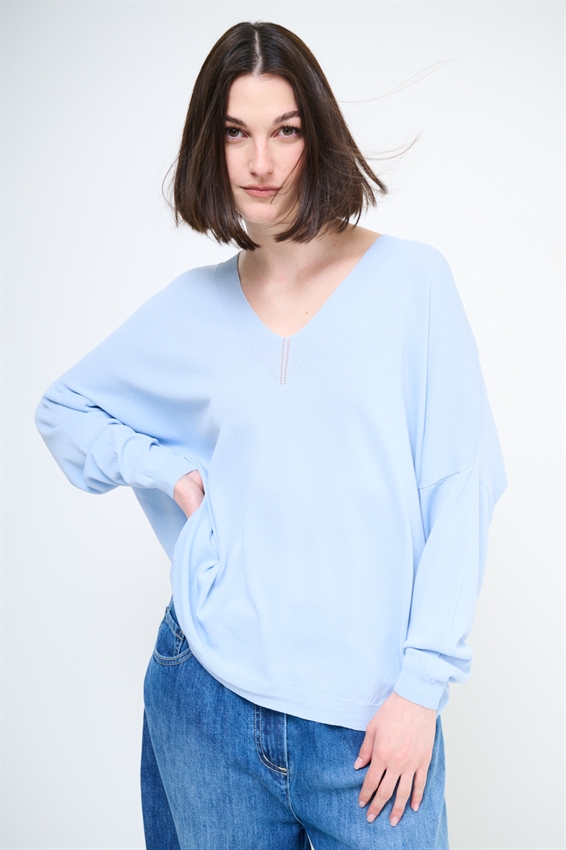 MAGLIA OVER SCOLLO V PROFONDO CELESTE