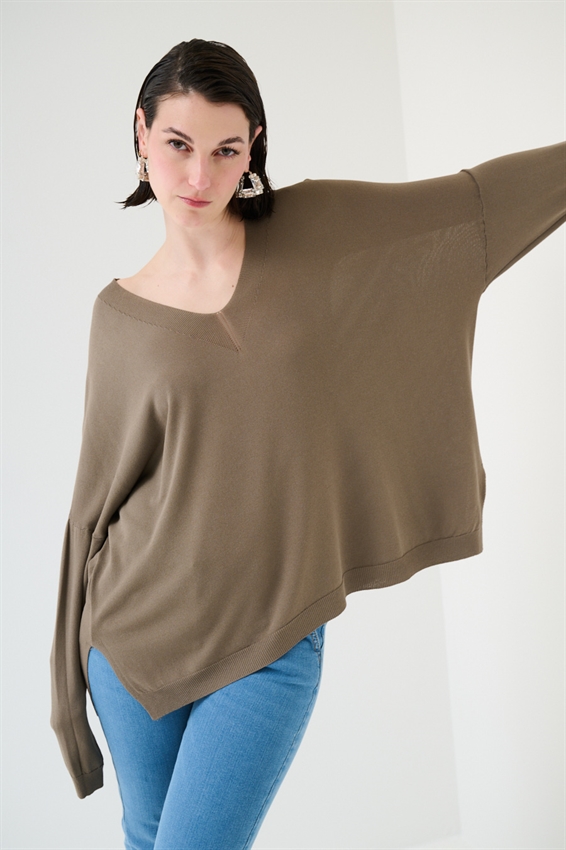 MAGLIA OVER SCOLLO V PROFONDO FANGO