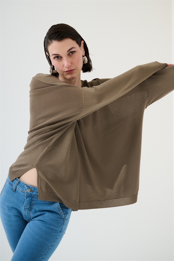 MAGLIA OVER SCOLLO V PROFONDO FANGO