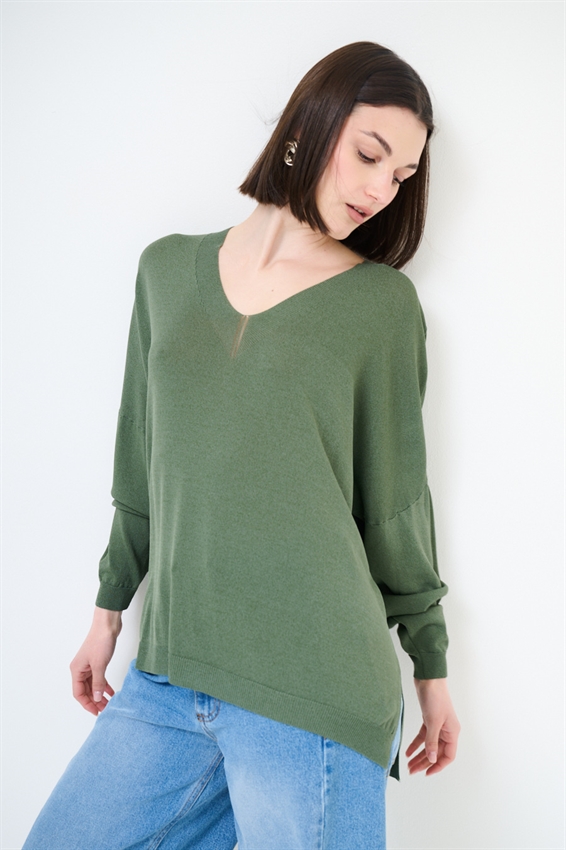 MAGLIA OVER SCOLLO V PROFONDO VERDE MILITARE