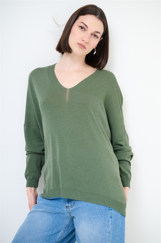 MAGLIA OVER SCOLLO V PROFONDO VERDE MILITARE