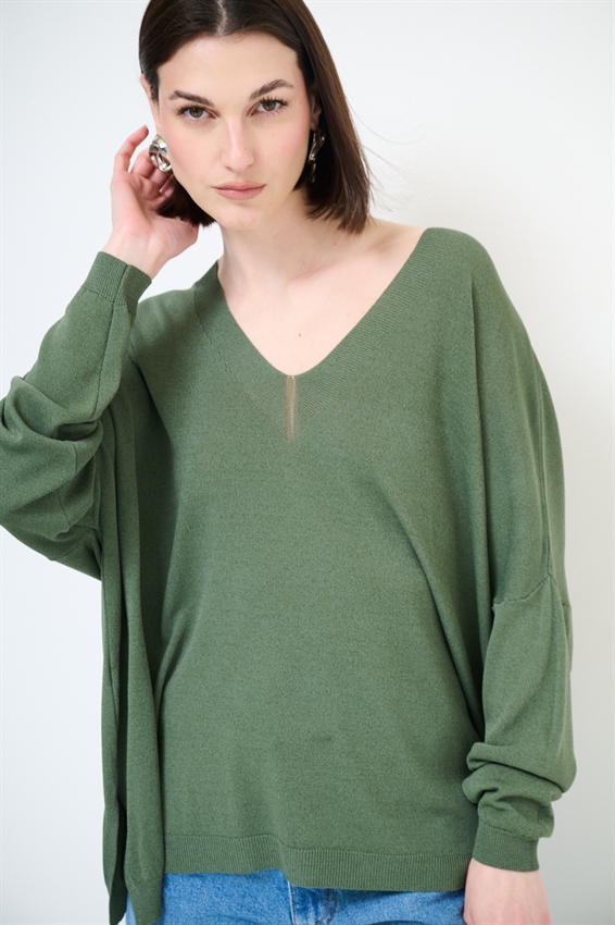 MAGLIA OVER SCOLLO V PROFONDO VERDE MILITARE