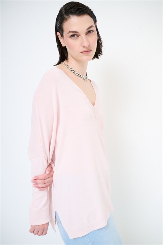 MAGLIA OVER SCOLLO V PROFONDO ROSA
