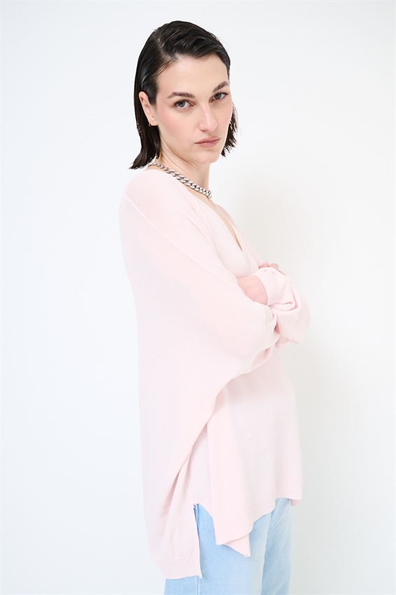 MAGLIA OVER SCOLLO V PROFONDO ROSA