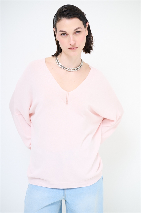 MAGLIA OVER SCOLLO V PROFONDO ROSA