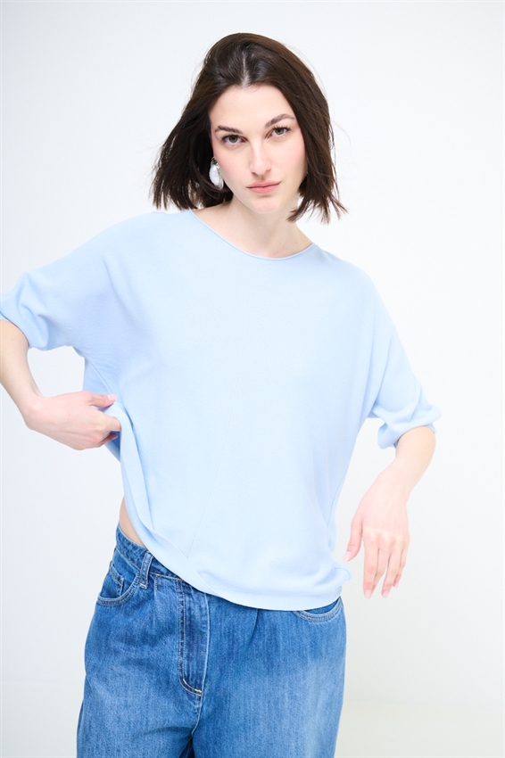 MAGLIA OVER CON MANICA PIPISTRELLO E RIGA DAV. CELESTE