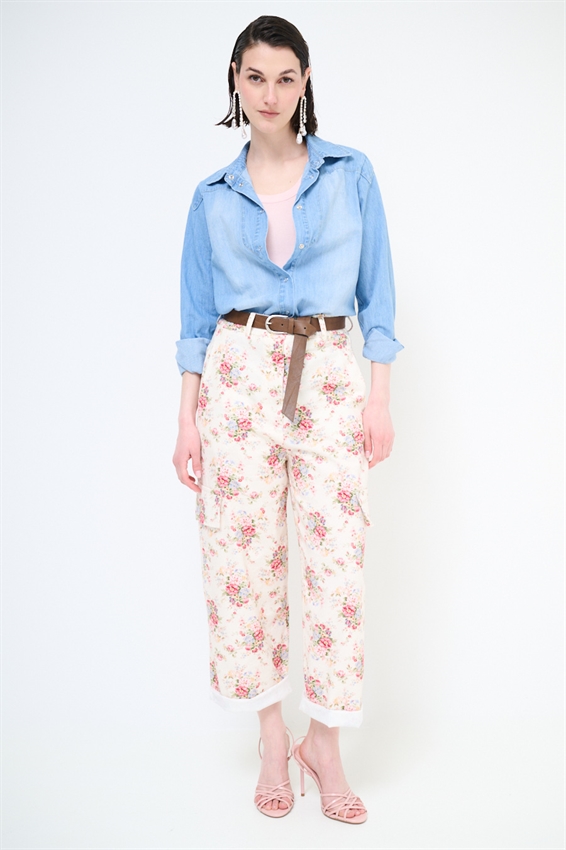 PANTALONE BALLOON IN GABARDINA A FANTASIA BURRO