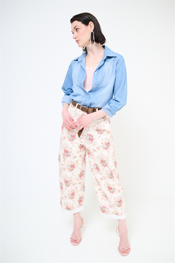 PANTALONE BALLOON IN GABARDINA A FANTASIA BURRO