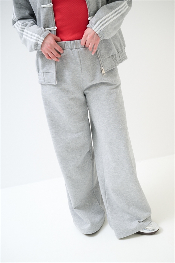 PANTALONE FELPA A PALAZZO CON BANDE GRIGIO