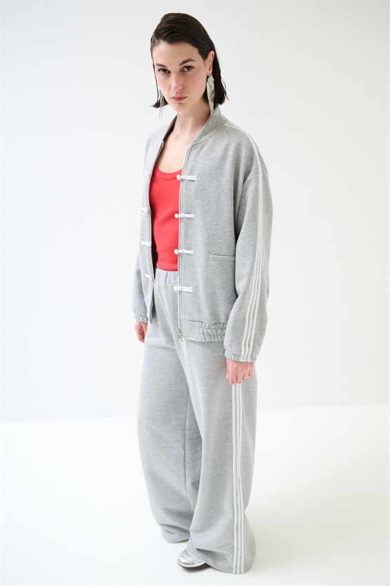 PANTALONE FELPA A PALAZZO CON BANDE GRIGIO