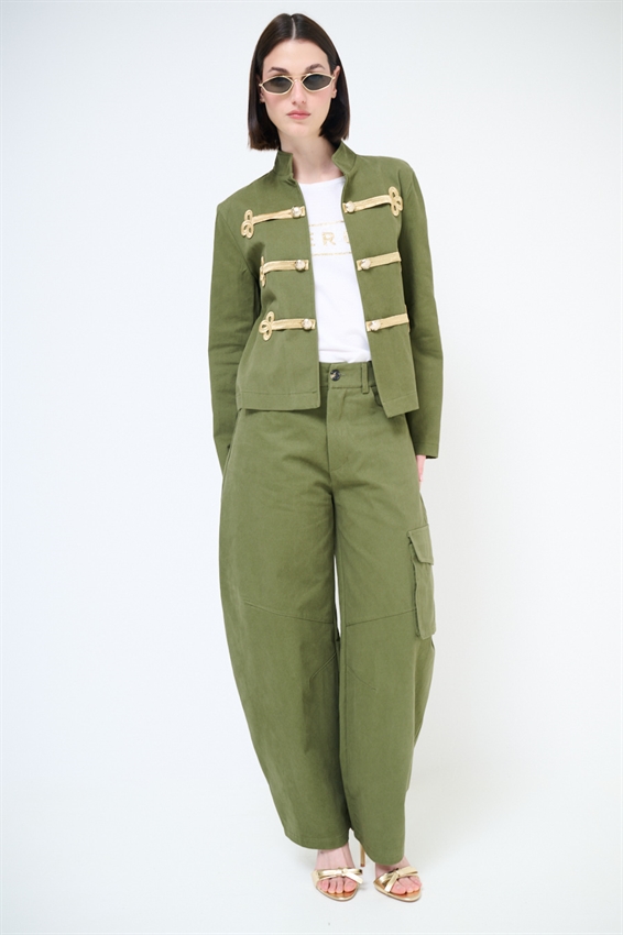 PANTALONE CARGO OVETTO CON TASCONI VERDE MILITARE