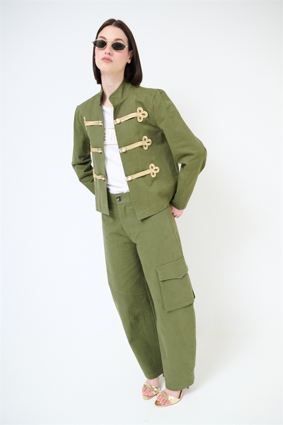 PANTALONE CARGO OVETTO CON TASCONI VERDE MILITARE