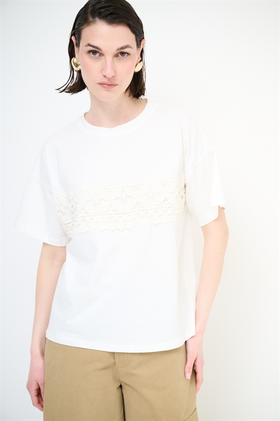 T-SHIRT OVER CON PASSAMENERIA DAVANTI BIANCO