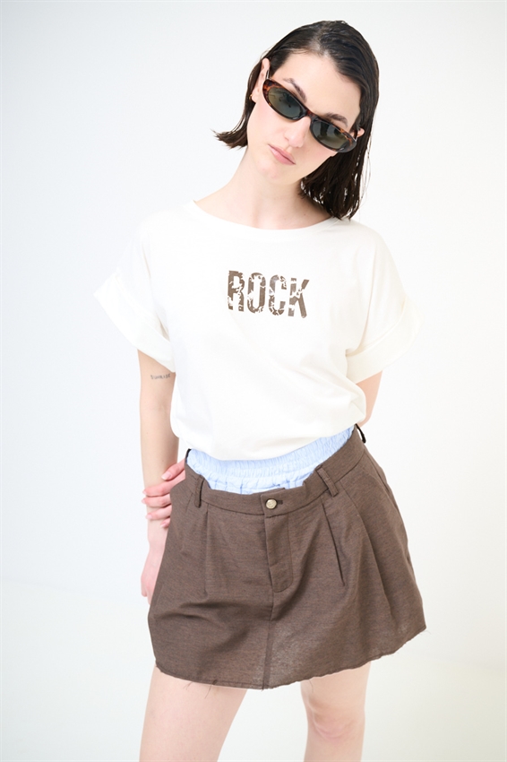 T-SHIRT CON STAMPA ROCK LAMINATA MORO