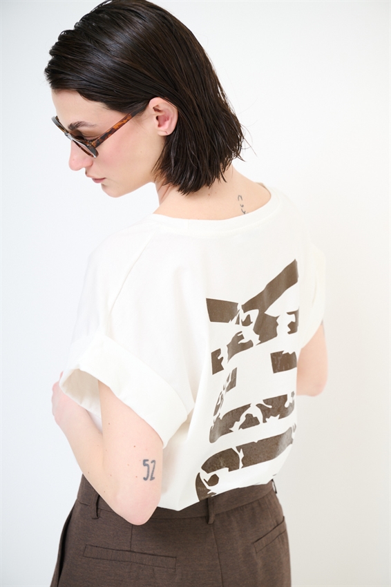 T-SHIRT CON STAMPA ROCK LAMINATA MORO