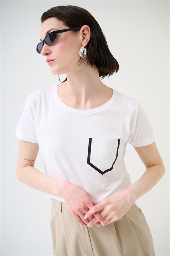 T-SHIRT BASIC TASCHINO PIZZO NERO