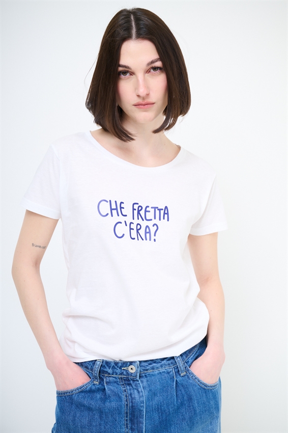 T-SHIRT CON STAMPA CHE FRETTA.. BIANCO