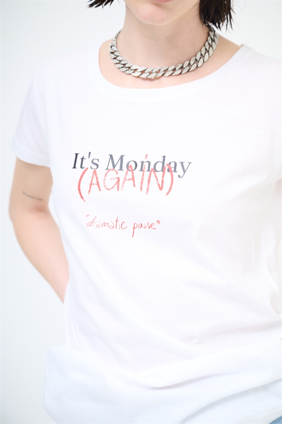 T-SHIRT CON STAMPA MONDAY AGAIN BIANCO