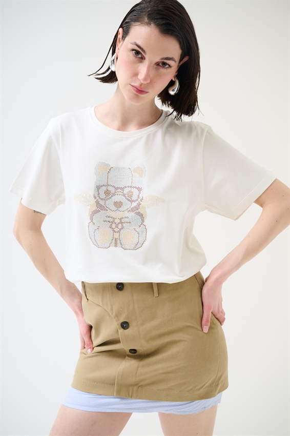 T-SHIRT ORSETTO CON OCCHIALI BIANCO