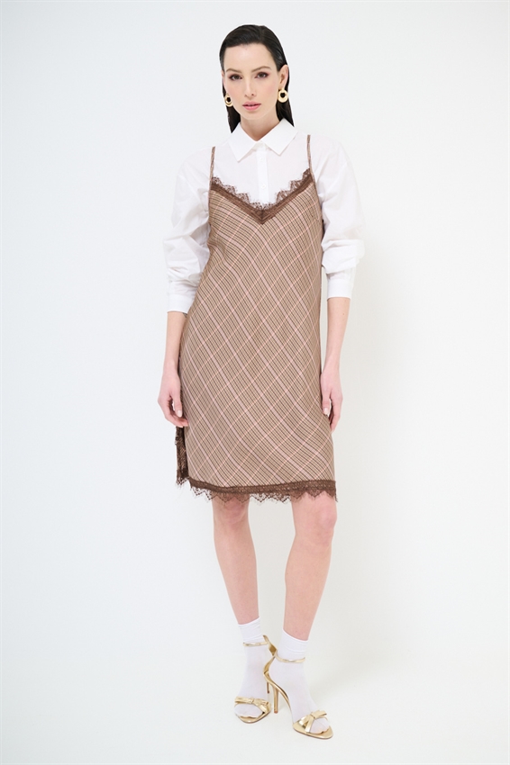 ABITO SOTTOVESTE A QUADRO CON PIZZO