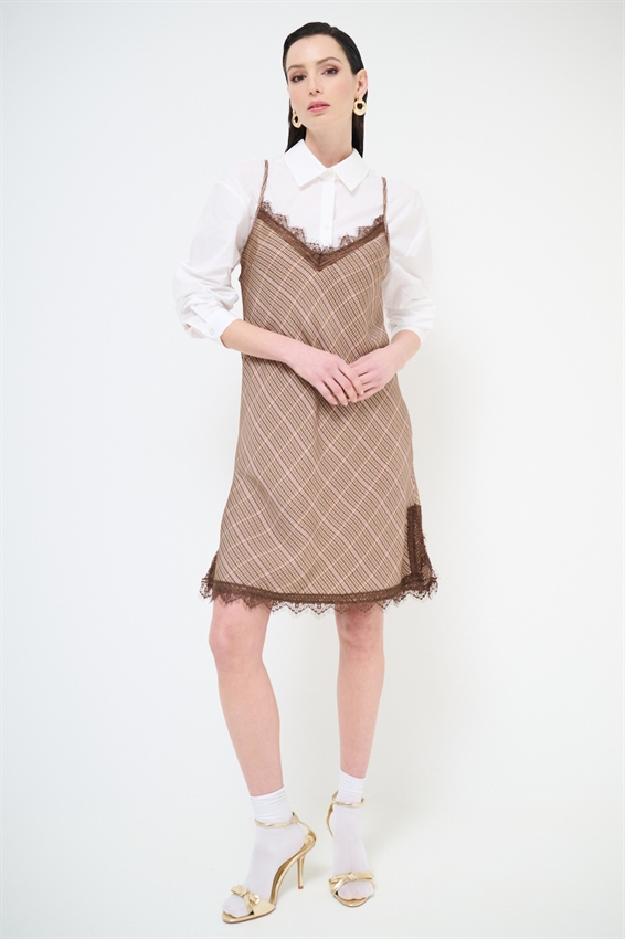 ABITO SOTTOVESTE A QUADRO CON PIZZO