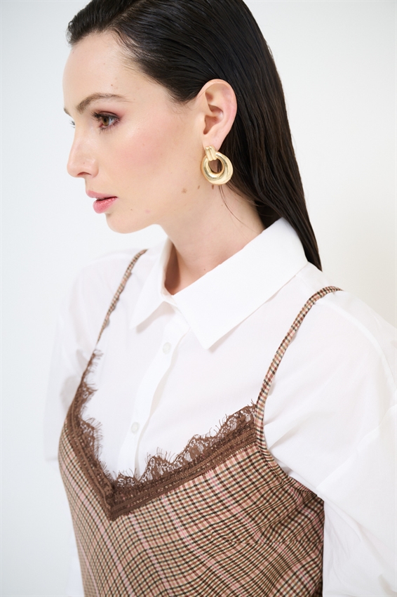 ABITO SOTTOVESTE A QUADRO CON PIZZO