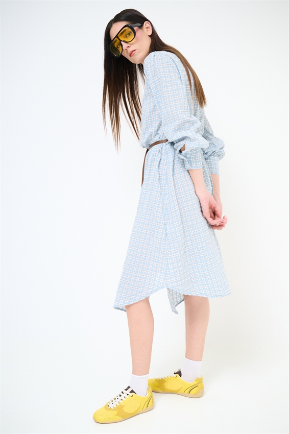 ABITO CHEMISIER MIDI A QUADRI CON CINTURA