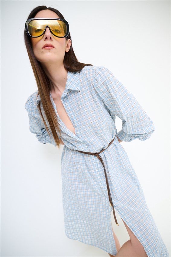 ABITO CHEMISIER MIDI A QUADRI CON CINTURA