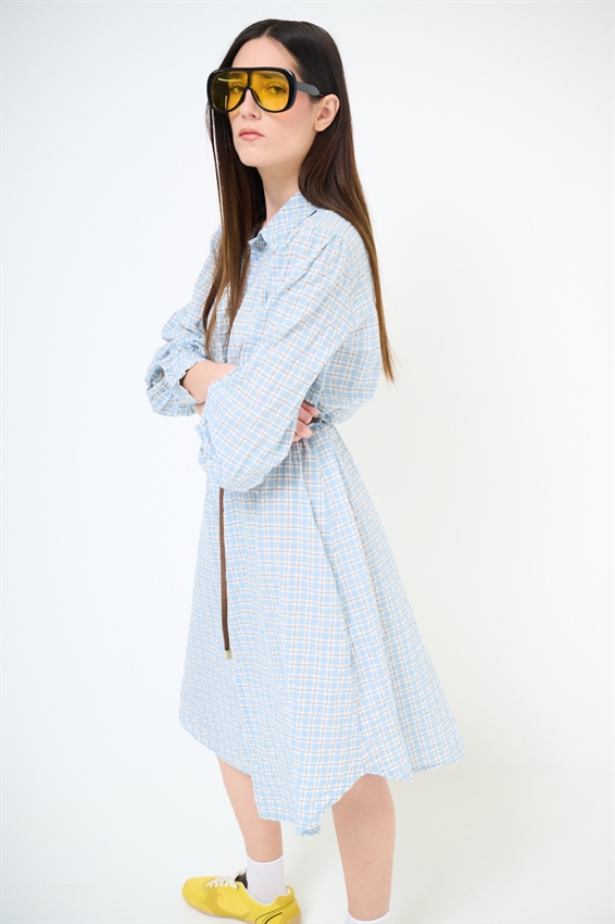 ABITO CHEMISIER MIDI A QUADRI CON CINTURA