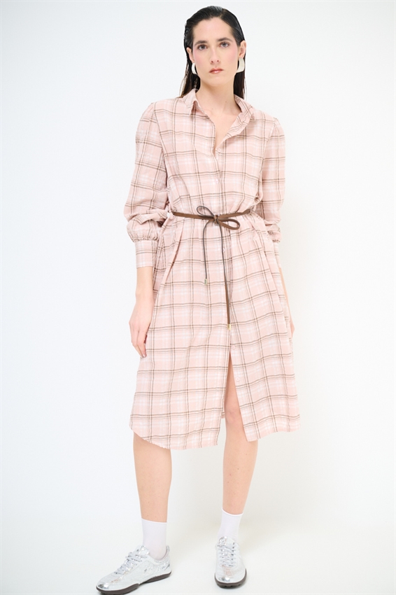 ABITO CHEMISIER MIDI A QUADRI CON CINTURA