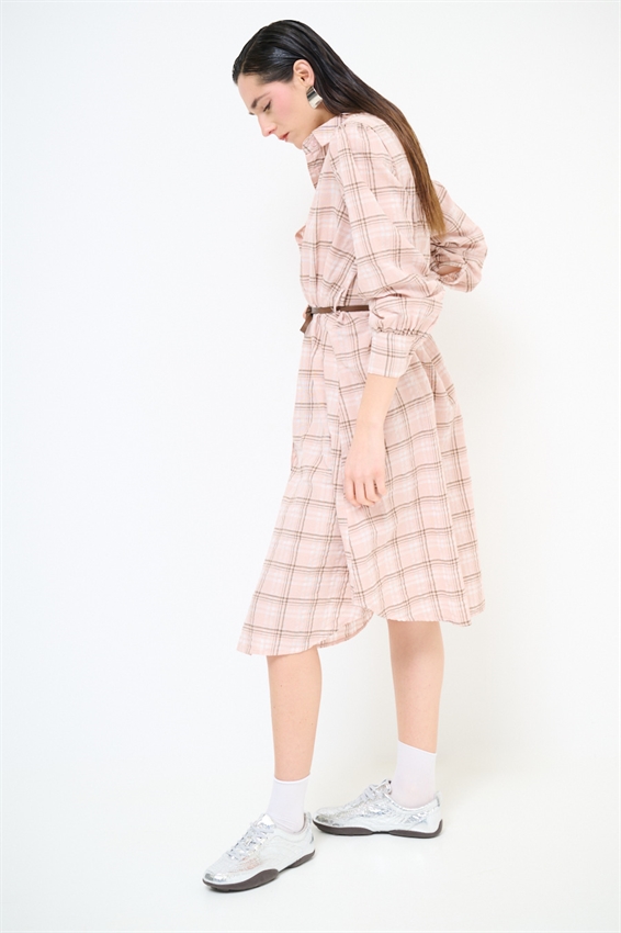 ABITO CHEMISIER MIDI A QUADRI CON CINTURA