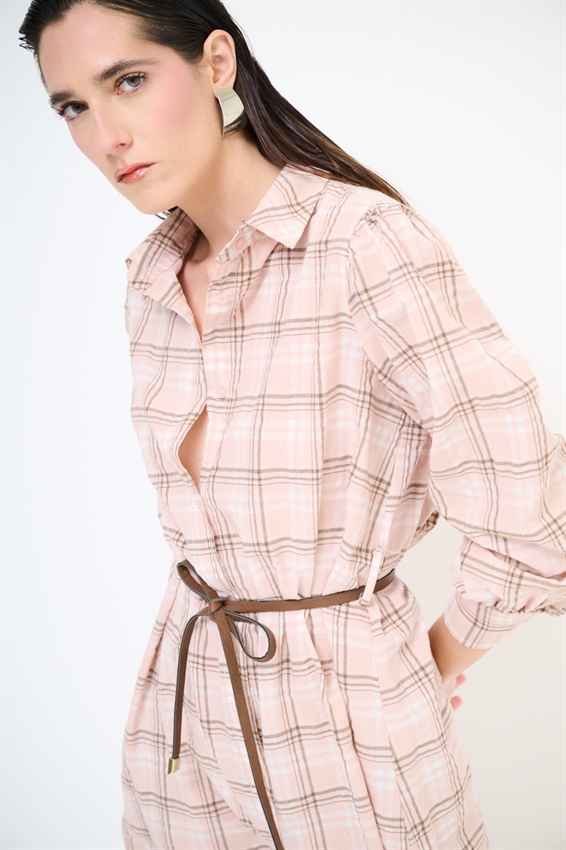 ABITO CHEMISIER MIDI A QUADRI CON CINTURA