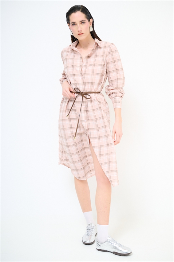 ABITO CHEMISIER MIDI A QUADRI CON CINTURA