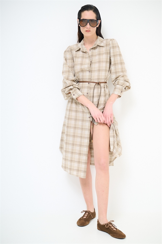 ABITO CHEMISIER MIDI A QUADRI CON CINTURA