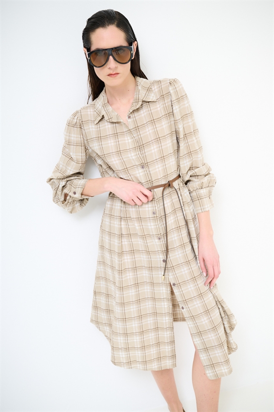 ABITO CHEMISIER MIDI A QUADRI CON CINTURA